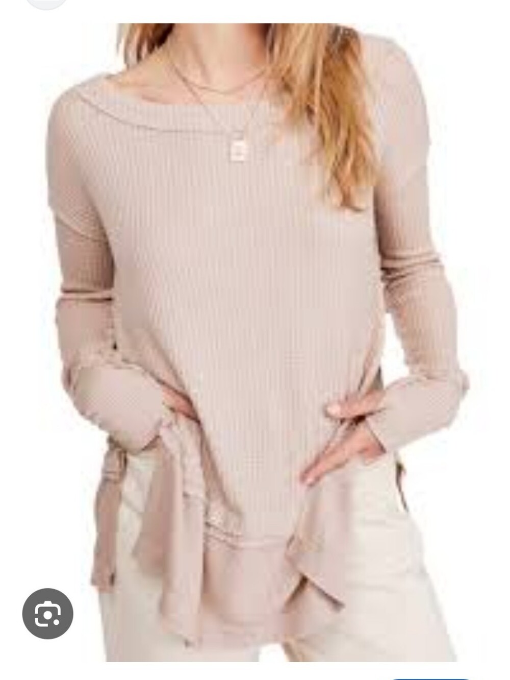 Free People Long Sleeve North Shore Thermal Top in Blush Pink/Taupe Size Large